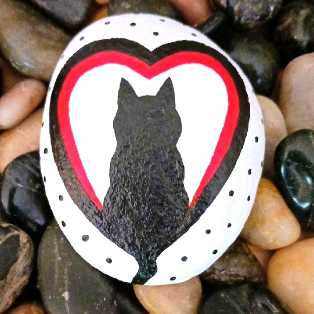 Hand-Painted Cat Love Rock